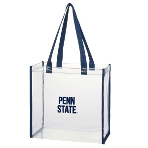 clear tote with navy strap handles and Penn State